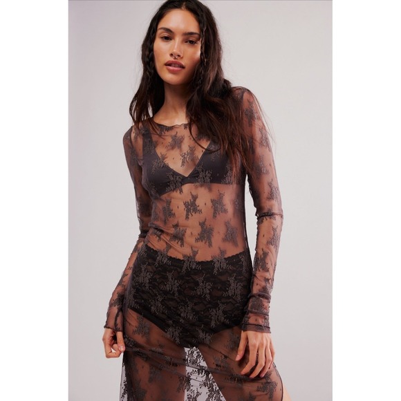 Free People Lady Lux Maxi Slip Dress Layering Dark Gull Grey M NWT MSRP $88 - Picture 4 of 5